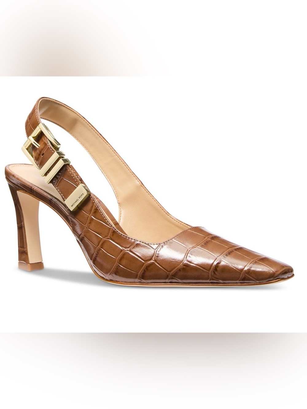 Michael Kors Tan Brown Croc-Embossed Leather Slingback Pump